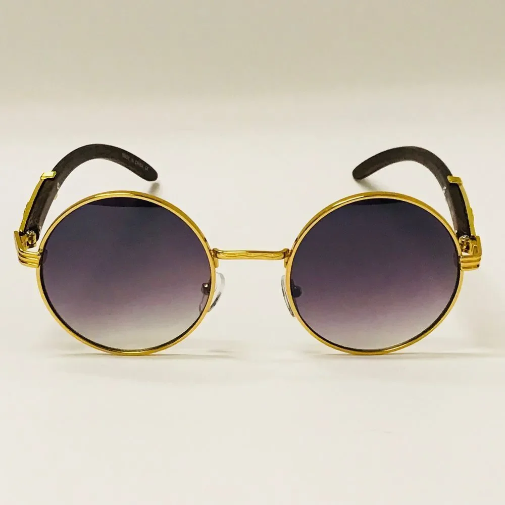 Black Gradient Lens Sunglasses Men Shades Circle Gold Frame Buffs Hip Hop Rapper